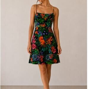 Vintage A.J. Bari for Lord & Taylor 100% Silk Tropical Floral Mini Dress-M/10